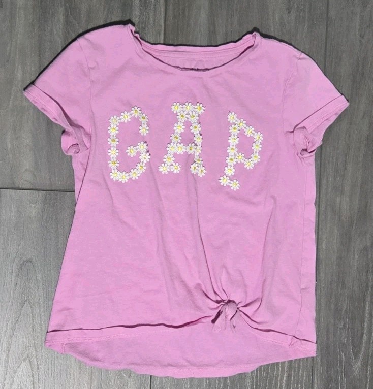GAP Kids Girls Embroidered Daisy Tie-Front T-shirt Shirt Pink L(10)
