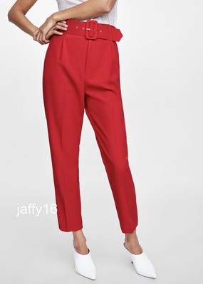 ZARA NEUF PANTALON FEMME TAILLE HAUTE AVEC CEINTURE COSTUME
