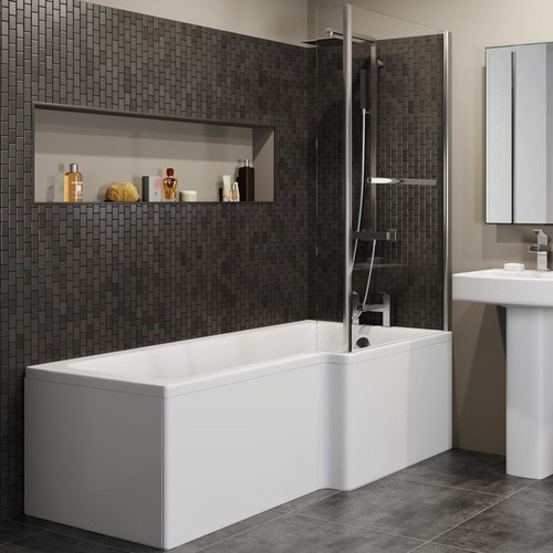 L Shaped Shower Bath LH/RH Bathtub 1700 Screen & Rail Front End Panel Acrylic - Picture 2 of 18