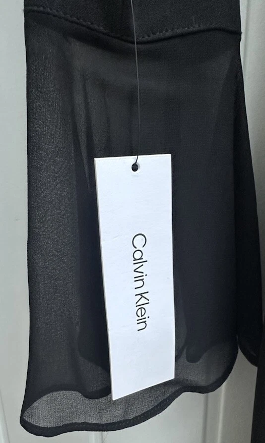 Ladies Size 6 Calvin Klein Black Dress With Exaggerated Cuff And Gold Back Zip - Image 4 of 4