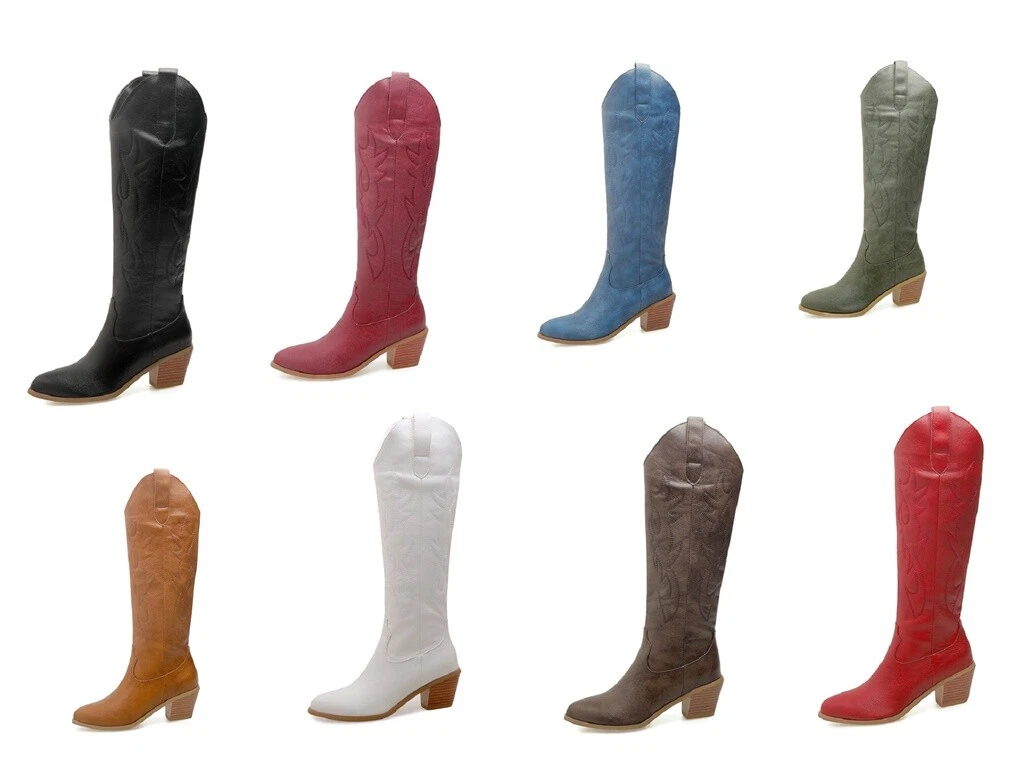 Ladies Shoes Synthetic Leather Block Heel Knee Long Riding Boots AU Size b230