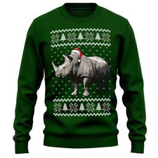 Christmas Rhino Sweatshirt Safari Animal Gift For Secret Santa Him Her Animal...