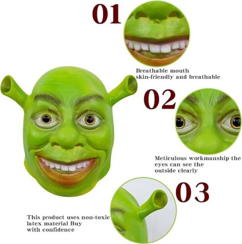 Masquerade Halloween Latex Creepy Shrek Mask Carnival party Cosplay Costume Prop - Picture 2 of 6