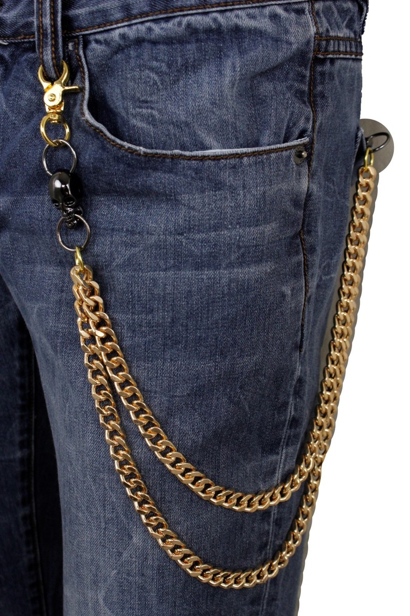 Uomo Lungo Oro Metallo Portafoglio A Catenina Portachiavi Biker - Foto 4