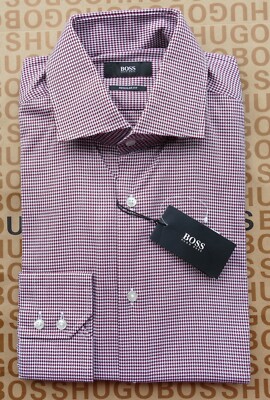 Neu Hugo Boss Herren Rot Kariert Regular Fit Smart Anzug Hemd Small Medium 15 38 £129