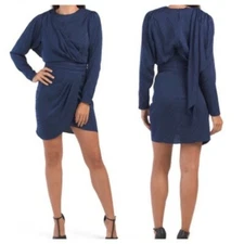Ronny Kobo Shanaya Draped Moire Cocktail Dress Size Medium Blue Party Holidays