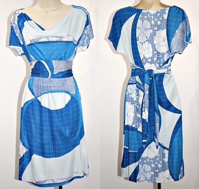 EMILIO PUCCI BLUE FLORAL COWL NECK DRESS w/WIDE BELT-SASH sz US 4 / IT 38  $995 | eBay