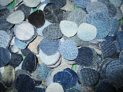 300 Confetti Circles Processed denim recycled vintage fabric cotton 1 '' each