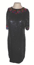 Dress, Jewel Queen, Cocktail Party 100%-pure-Silk Sequins beads Beaded Black S