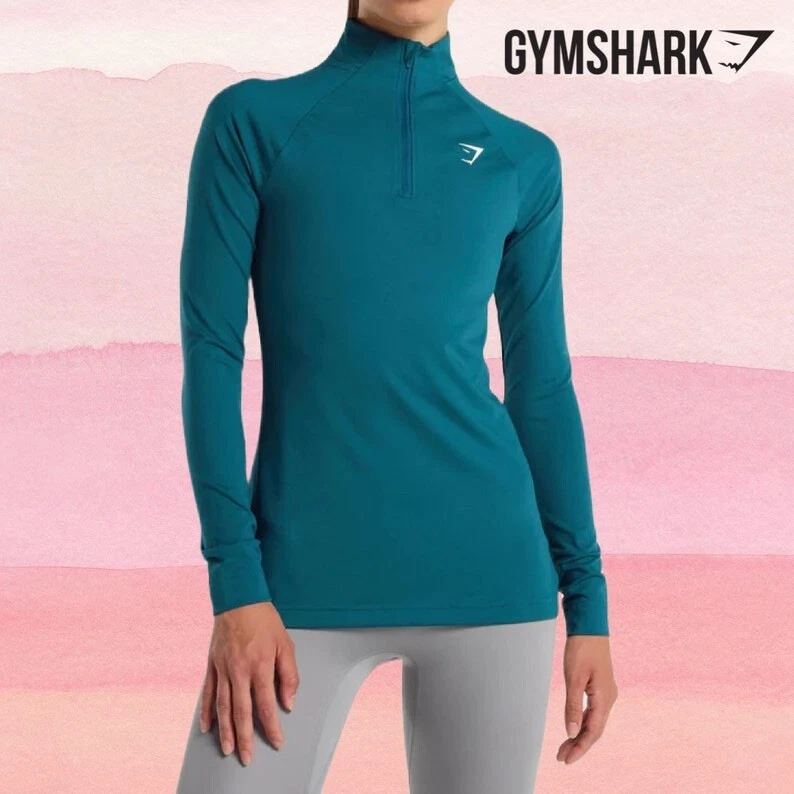 GYMSHARK Women Regulate 1/4 Zip Pullover Teal Long Sleeve Stretch EUC Size  LARGE