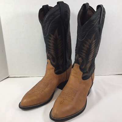 Tony Lama Pecan Taurus Shoulder Cowboy Boots Two Tone 6173 