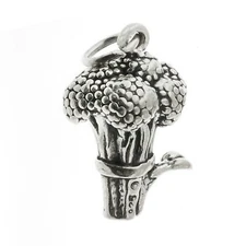 Heavy Broccoli Bunch Vegetable 3D 925 Solid Sterling Silver Charm MADE IN USA