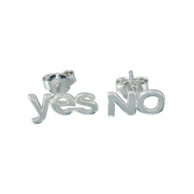 Sterling Silver YES & NO Stud Earrings