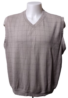 Ping Collection Golf  Vest XL Men's Pull Over V Neck Fleece Ribbed Bottom Tan ##