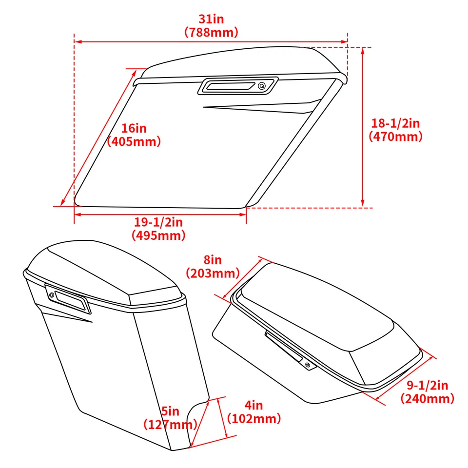 5" Stretched Extended Saddlebags Bag For Harley Davidson Road Street Glide 93-13 - Image 2 of 4