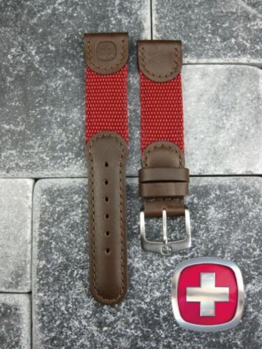 Nueva correa de cuero marrón correa de reloj de nailon 20 mm 19 mm Wenger Swiss Army rojo R - Imagen 2 de 3