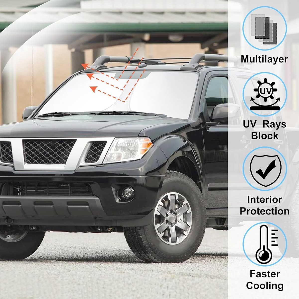For 2022-2026 Nissan Frontier Cab Front Windshield Sun Shade Heat