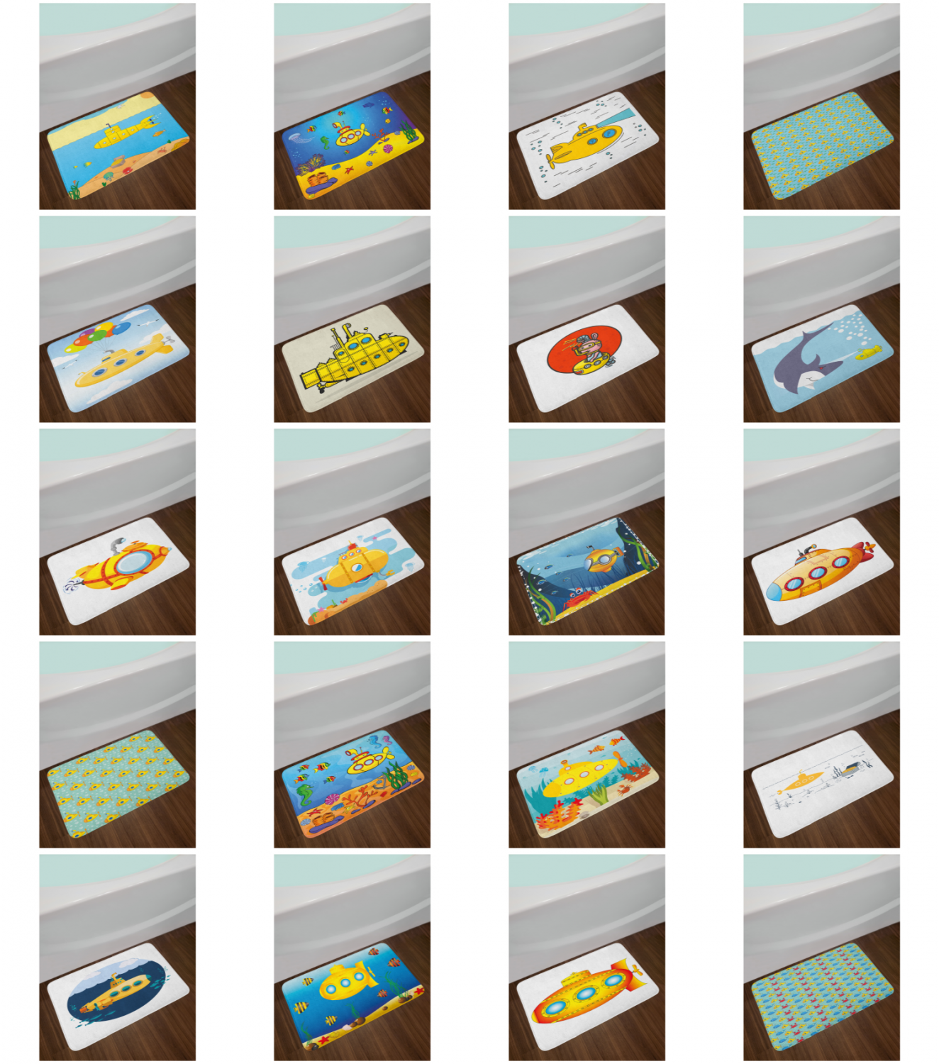 Yellow Submarine Bath Mat Bathroom Home Decor Plush Non-Slip Mat 29.5