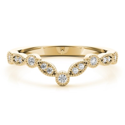 0.15CTW Real Diamond 18K Real Gold Yellow Milgrain Chevron Wedding Band Ring