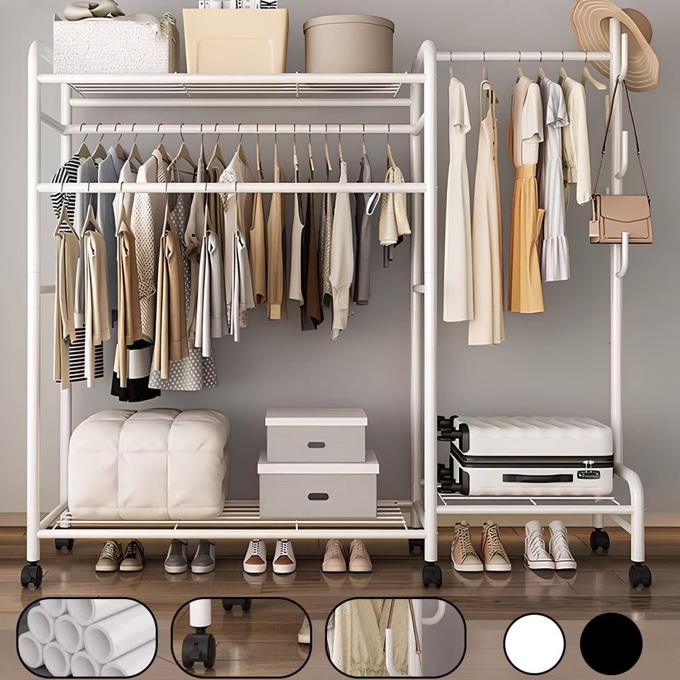 Heavy Duty Double Clothes Rail Rack Garment Hanging Stand Open Wardrobe ...