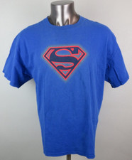 Mens Vintage Warner Bros Superman Logo 2001 T Shirt XL Y2K Blue USA Made DC