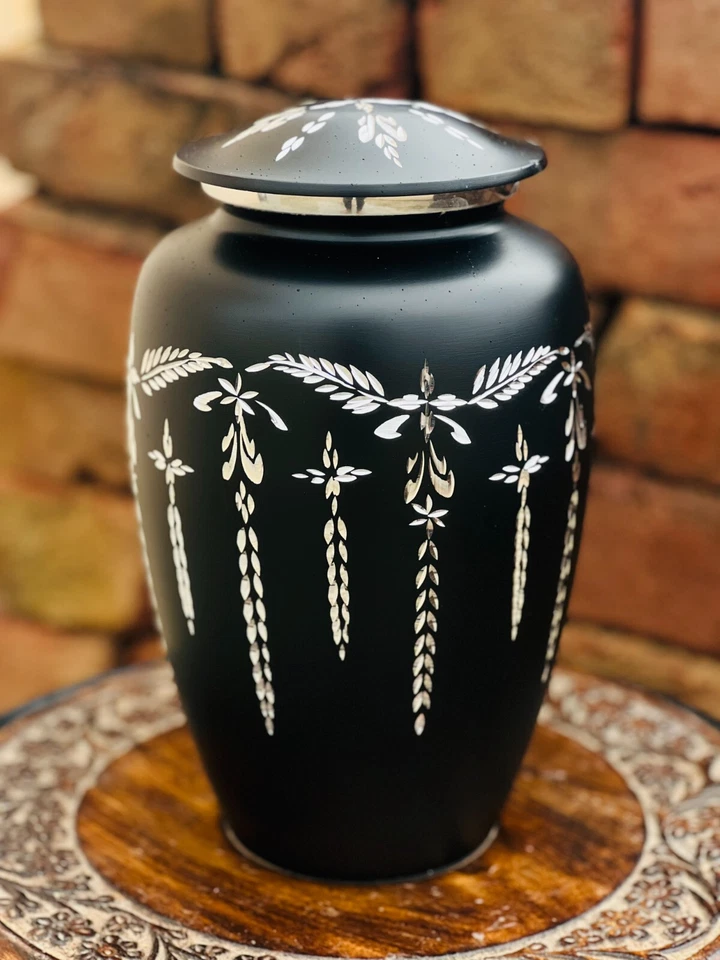 Fabriqué Par Homme Gravé Crémation Urne pour Humain Ashes Adulte Funèbre Noir - Photo 2/4