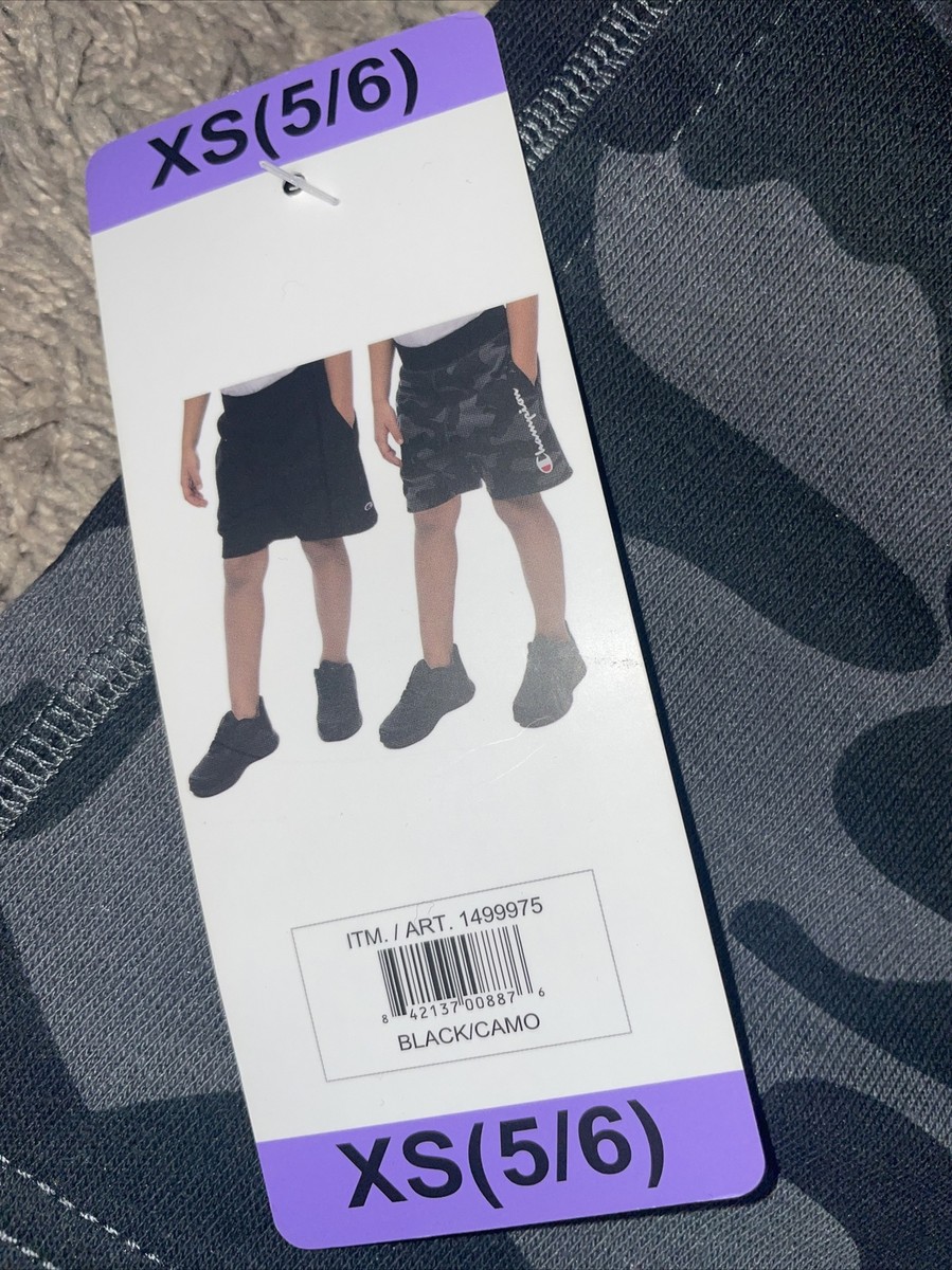 NWT Boy's Champion 2 Pack Terry Shorts Black and Gray Camo Size