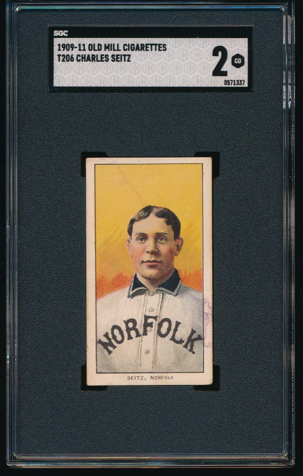 1909-11 T206 Charles Seitz Norfolk Tars Old Mill Cigarettes SGC 2 GOOD