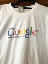 VINTAGE GOOGLE "I'M FEELING LUCKY" WHITE LONG SLEEVE SHIRT, HANES, SIZE M.