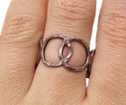 925 Sterling Silver  Vintage Dark Tone Hammered Hoops Band Ring Sz 7  RG3398 — photo 1