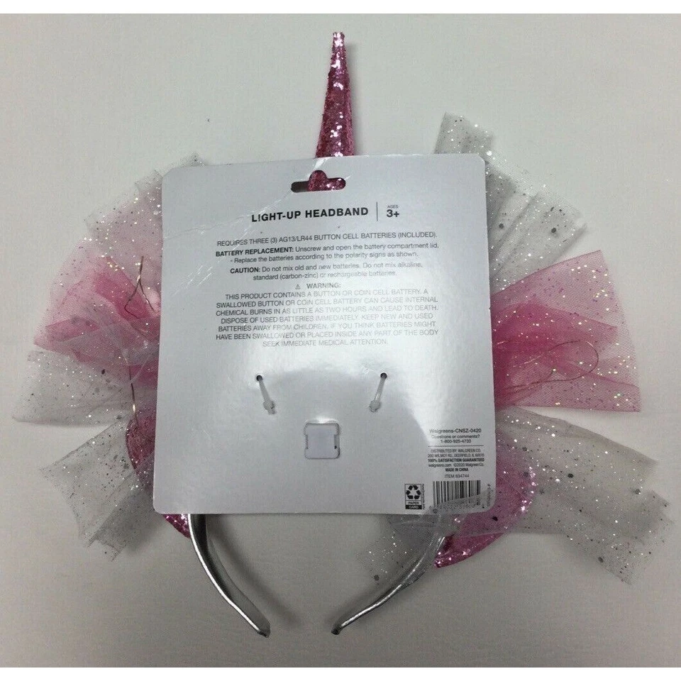 Light Up Unicorn Headband Pink Silver Sparkly Horn Halloween Costume Accessory - Image 2 of 3