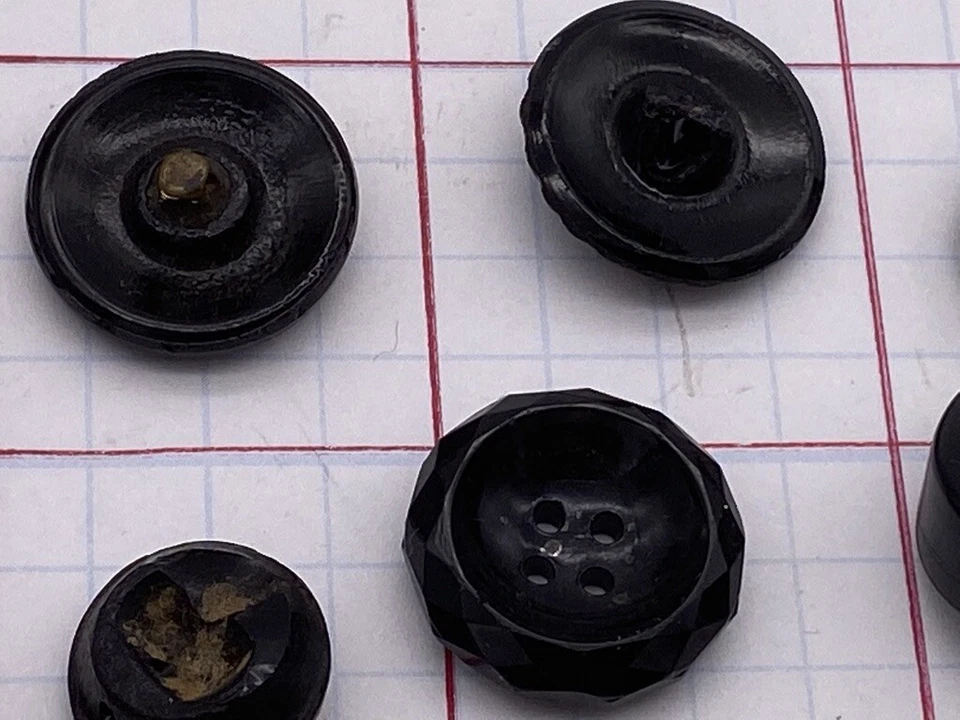 LOTE de Colección Antiguo Victoriano Vidrio Negro Botón Sombrero Escoria Facetado 1/2" 3/4" Vástago Foto 4 de 4