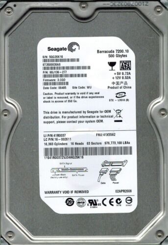 Seagate ST3500830AS 500GB P/N: 9BJ136-277 F/W: 3.CQD WU - Bild 1 von 1
