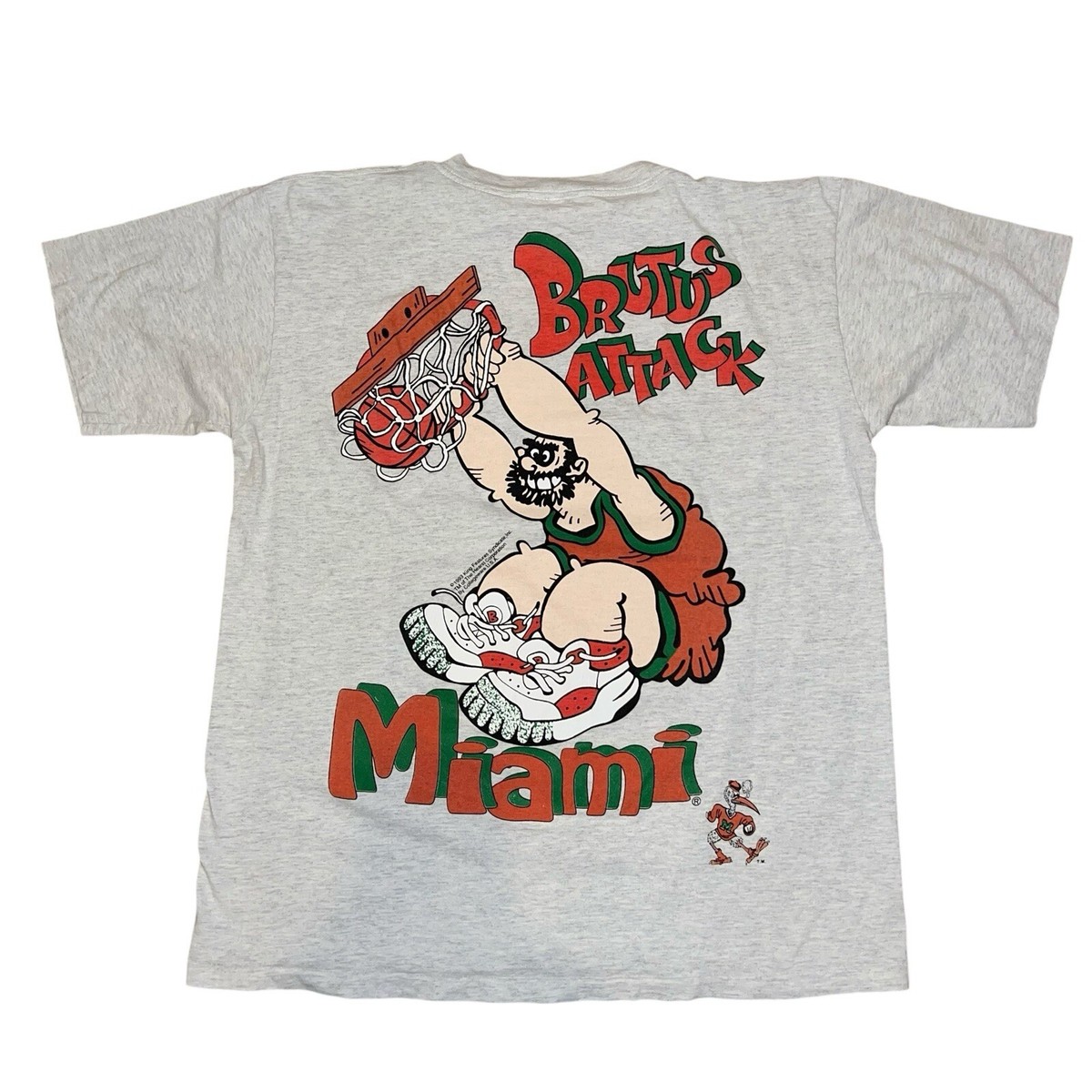 Vintage 1993 Miami Hurricanes Basketball Brutus Attacks Single 