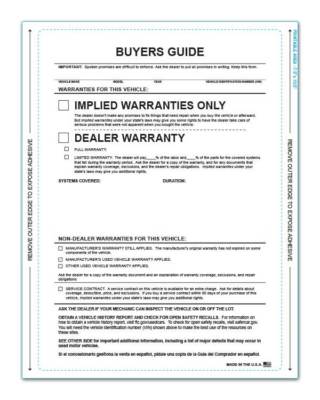 1-Part Self-Adhesive Buyers Guide - Implied Warranty - No Lines (100 per pack)
