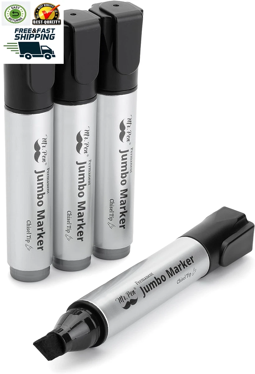 Jumbo Permanent Markers, 4 Pack, Chisel Tip, Black Markers Permanent,  Permanen