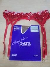 Vintage Sears Clingalon Garter Stockings 2 Pair Pack W/ Belt Size Classic