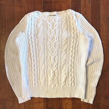 Vintage Ralph Lauren LRL Preppy Cable Knit White Pullover Crewneck Sweater XS