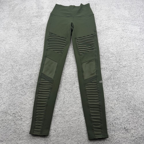 Alo Yoga High Waisted Moto Leggings Womens XS Forest Green Mesh Stretch Pants