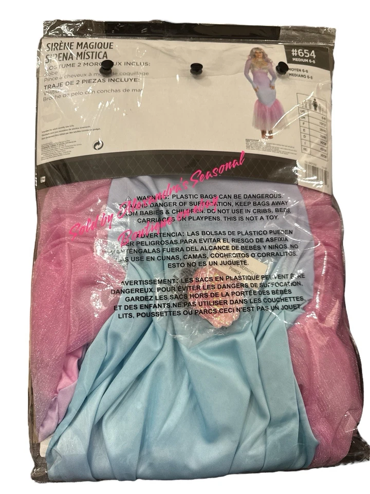 Disfraz de Sirena Mística Pastel Halloween Vestido y Pinza para el Pelo Talla M, 6-8 Adulto Foto 4 de 4