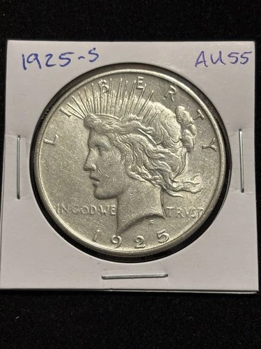 1925-S Peace Silver Dollar AU+ Better Date, Nice Coin, Blast White