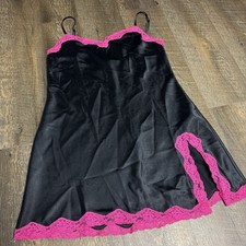 Victoria  s Secret black lingerie slip dress with pink lacing details