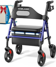 Foldable Rollator Walkers with Seat for Seniors, 8'' Big Wheels, 350 Lb. Weight