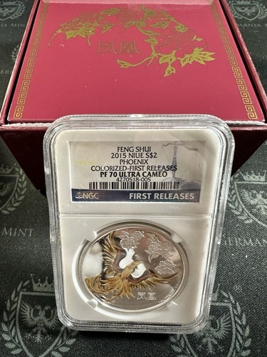 2015 Niue 1 oz Silver Proof Colored Feng Shui Phoenix NGC PF70 UC FR - Picture 4 of 4