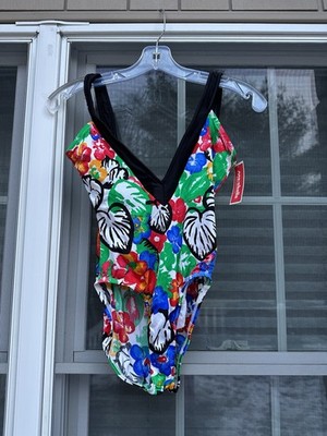 Vintage Albert Nipon colorful floral one piece bathing suit Size 12 New W