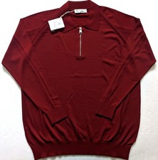 BRUNELLO CUCINELLI MENS RED KNIT 1/4 ZIP SWEATER SIZE 3XL