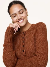Banana Republic M Cotton-Alpaca-Merino Henley Sweater Toast Spice Brown #815929