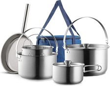 Camping Cookware Set 304 Stainless Steel 8-Piece Pots  Pans Open Fire Cooking K