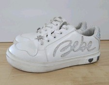 Bebe White Glitter Beads Lace Up Youth Girls Sneaker Size 3 Bling Logo On Lace