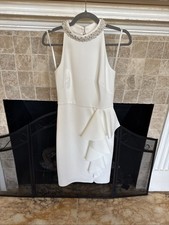 Eliza J Beaded Neck Sleeveless Dress Front Ruffle Ivory Perf For Bridal Parties!